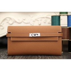 Fake Hermes Kelly Longue Wallet In Brown Epsom Leather Replica