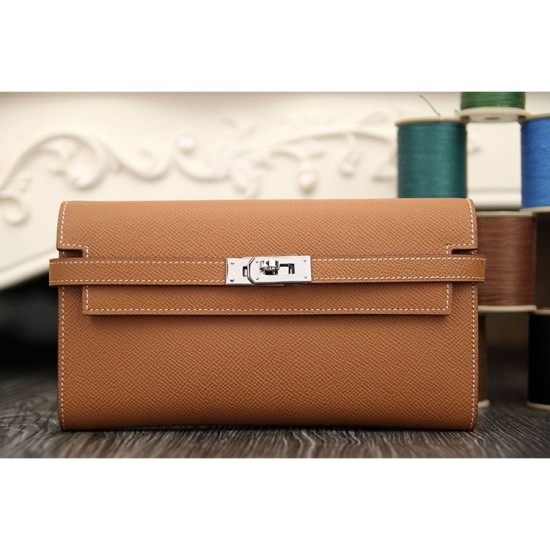 Fake Hermes Kelly Longue Wallet In Brown Epsom Leather Replica