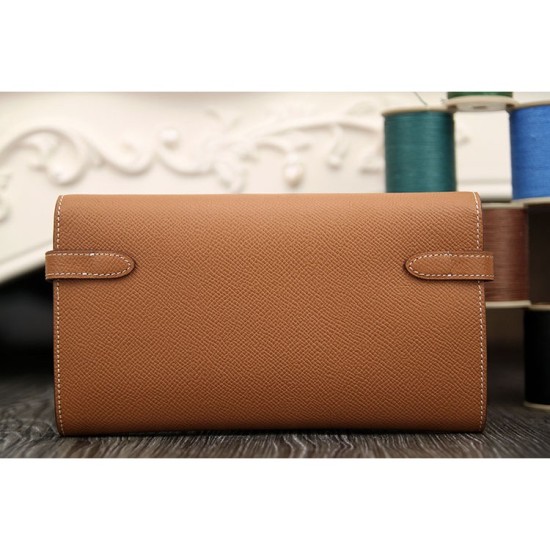 Fake Hermes Kelly Longue Wallet In Brown Epsom Leather Replica