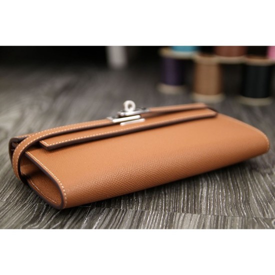 Fake Hermes Kelly Longue Wallet In Brown Epsom Leather Replica