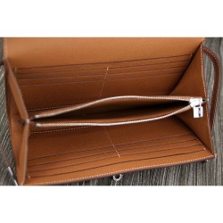Fake Hermes Kelly Longue Wallet In Brown Epsom Leather Replica