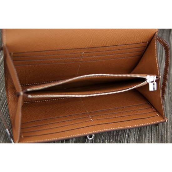 Fake Hermes Kelly Longue Wallet In Brown Epsom Leather Replica
