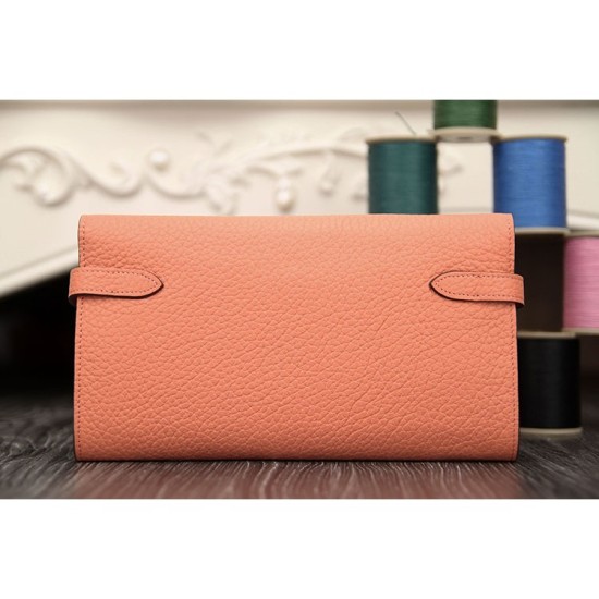 Replica Hermes Kelly Longue Wallet In Crevette Clemence Leather