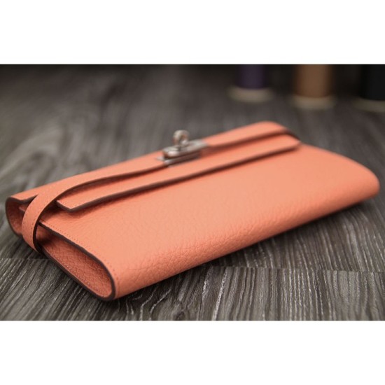 Replica Hermes Kelly Longue Wallet In Crevette Clemence Leather