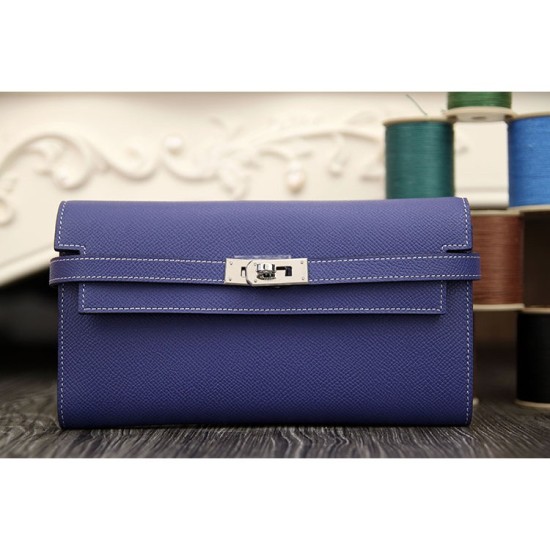 Replica Hermes Kelly Longue Wallet In Electric Blue Epsom Leather