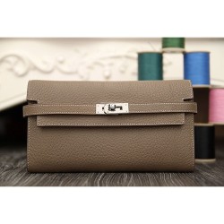 Replica Hermes Kelly Longue Wallet In Etoupe Clemence Leather