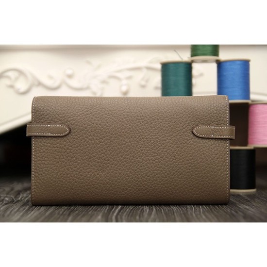 Replica Hermes Kelly Longue Wallet In Etoupe Clemence Leather