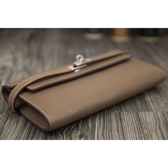 Replica Hermes Kelly Longue Wallet In Etoupe Clemence Leather