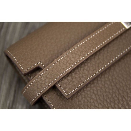 Replica Hermes Kelly Longue Wallet In Etoupe Clemence Leather