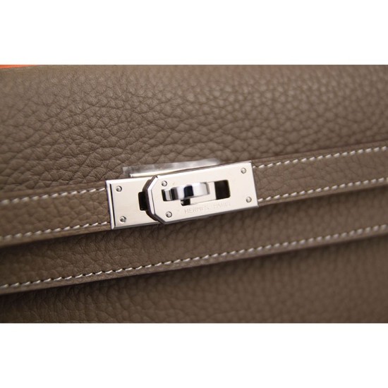 Replica Hermes Kelly Longue Wallet In Etoupe Clemence Leather