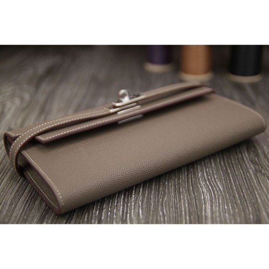 Replica Hermes Kelly Longue Wallet In Etoupe Epsom Leather