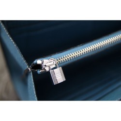 Replica Hermes Kelly Longue Wallet In Jean Blue Clemence Leather
