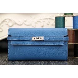 Replica Hermes Kelly Longue Wallet In Jean Blue Epsom Leather