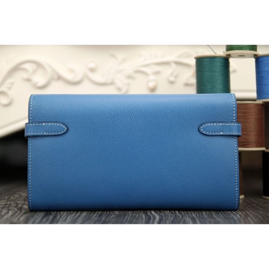 Replica Hermes Kelly Longue Wallet In Jean Blue Epsom Leather