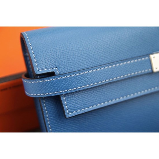 Replica Hermes Kelly Longue Wallet In Jean Blue Epsom Leather
