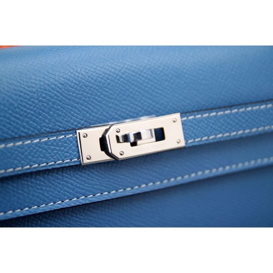 Replica Hermes Kelly Longue Wallet In Jean Blue Epsom Leather