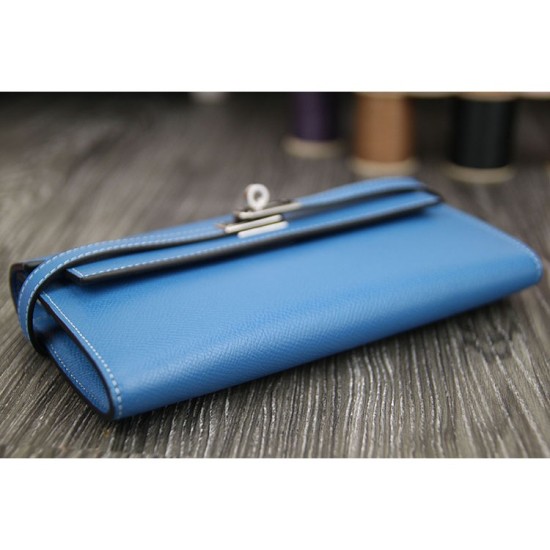 Replica Hermes Kelly Longue Wallet In Jean Blue Epsom Leather