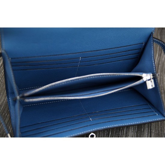 Replica Hermes Kelly Longue Wallet In Jean Blue Epsom Leather