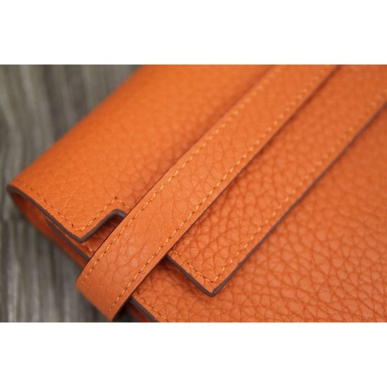 Replica Hermes Kelly Longue Wallet In Orange Clemence Leather
