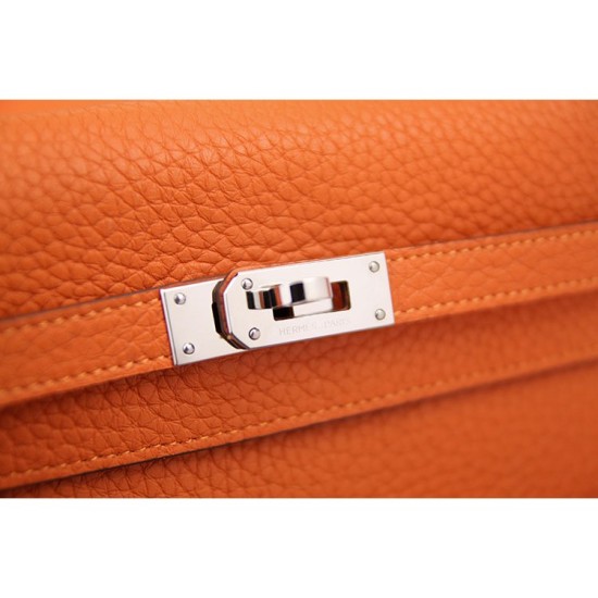 Replica Hermes Kelly Longue Wallet In Orange Clemence Leather