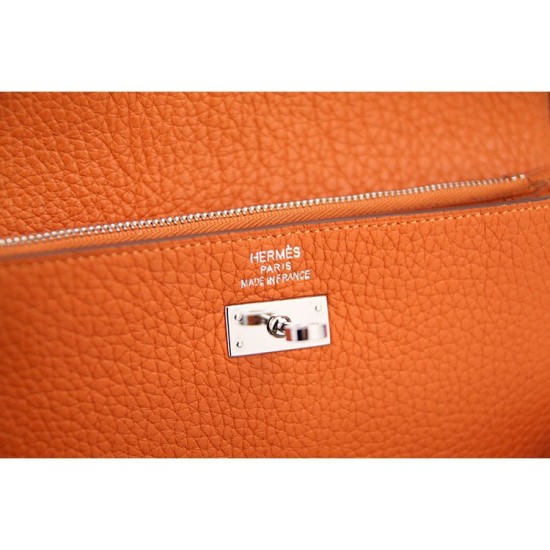 Replica Hermes Kelly Longue Wallet In Orange Clemence Leather