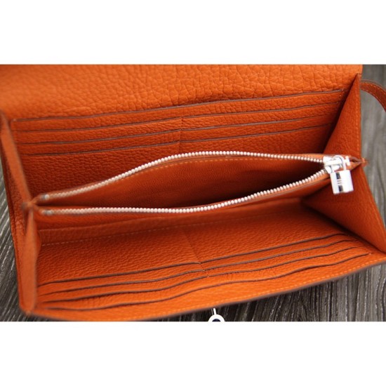 Replica Hermes Kelly Longue Wallet In Orange Clemence Leather