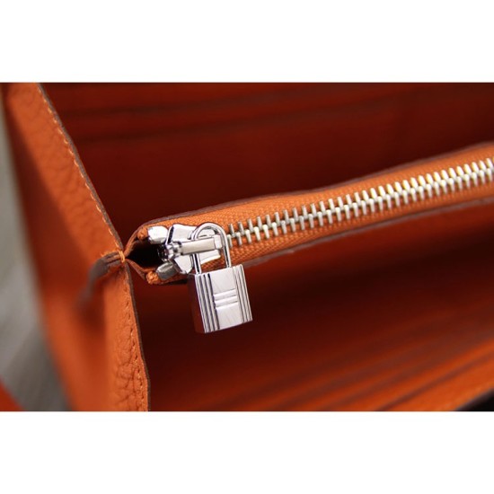 Replica Hermes Kelly Longue Wallet In Orange Clemence Leather