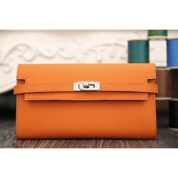 Replica Hermes Kelly Longue Wallet In Orange Epsom Leather