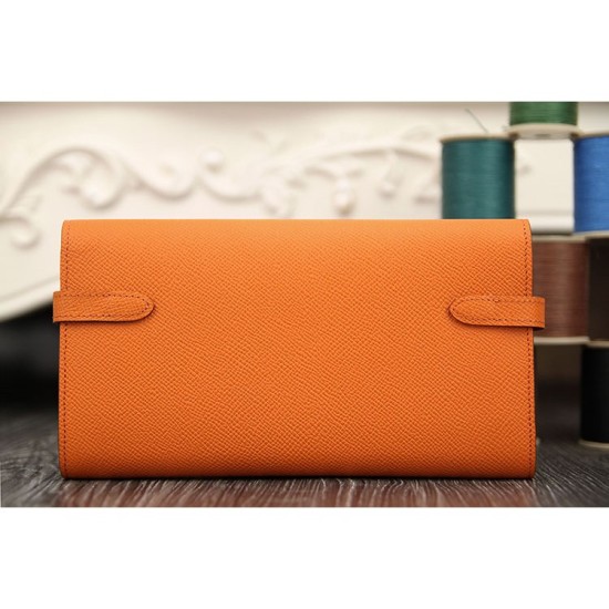 Replica Hermes Kelly Longue Wallet In Orange Epsom Leather