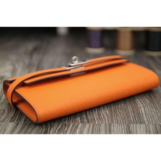 Replica Hermes Kelly Longue Wallet In Orange Epsom Leather