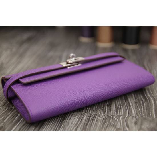 Replica Hermes Kelly Longue Wallet In Purple Epsom Leather