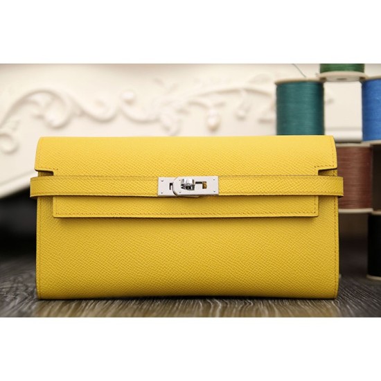 Fake Hermes Kelly Longue Wallet In Yellow Epsom Leather Replica