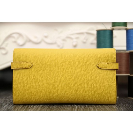 Fake Hermes Kelly Longue Wallet In Yellow Epsom Leather Replica