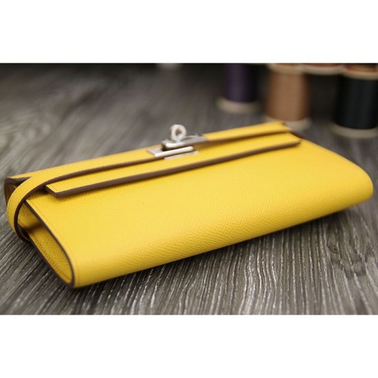 Fake Hermes Kelly Longue Wallet In Yellow Epsom Leather Replica