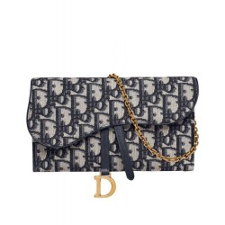 Replica Christian Dior Saddle long wallet with flap S5614 Dark Blue