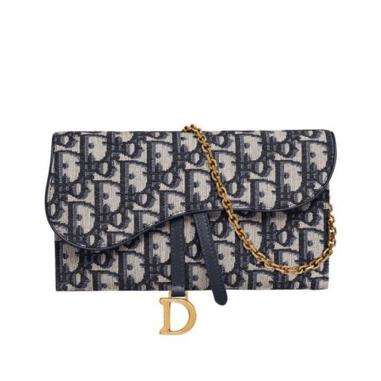 Replica Christian Dior Saddle long wallet with flap S5614 Dark Blue