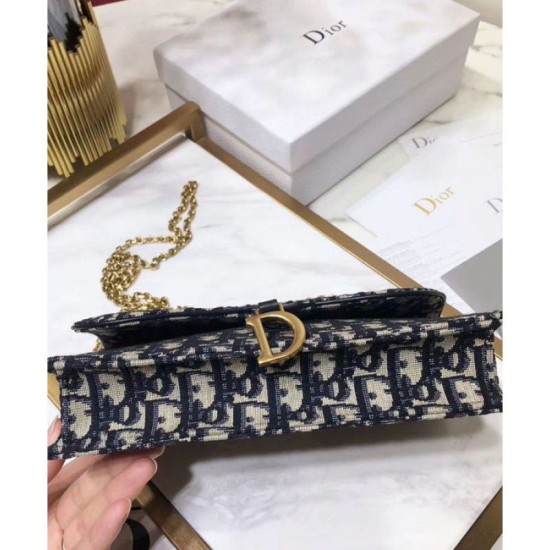 Replica Christian Dior Saddle long wallet with flap S5614 Dark Blue