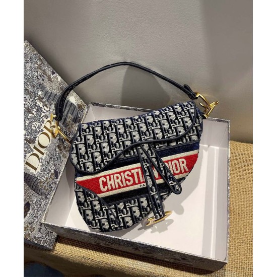 Fake Christian Dior Saddle Bag Dark Blue Replica
