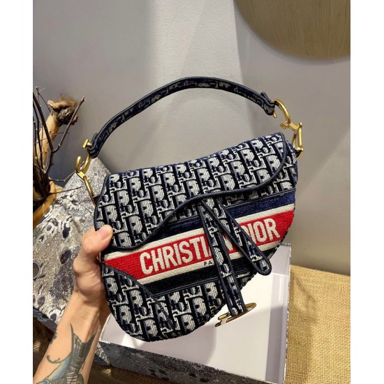 Fake Christian Dior Saddle Bag Dark Blue Replica