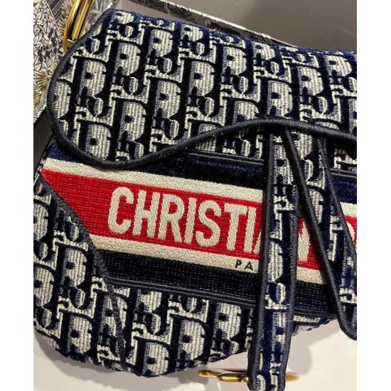 Fake Christian Dior Saddle Bag Dark Blue Replica