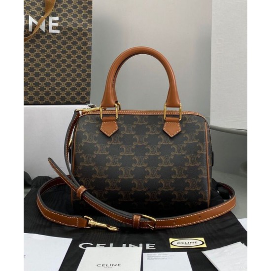 Fake Celine Small Boston In Triomphe Canvas Coffee Replica