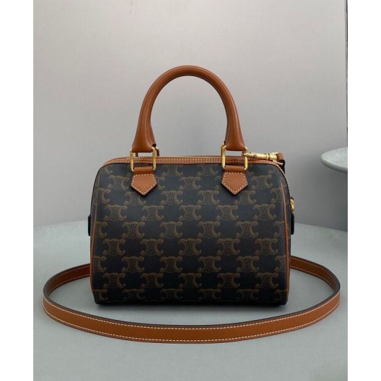 Fake Celine Small Boston In Triomphe Canvas Coffee Replica