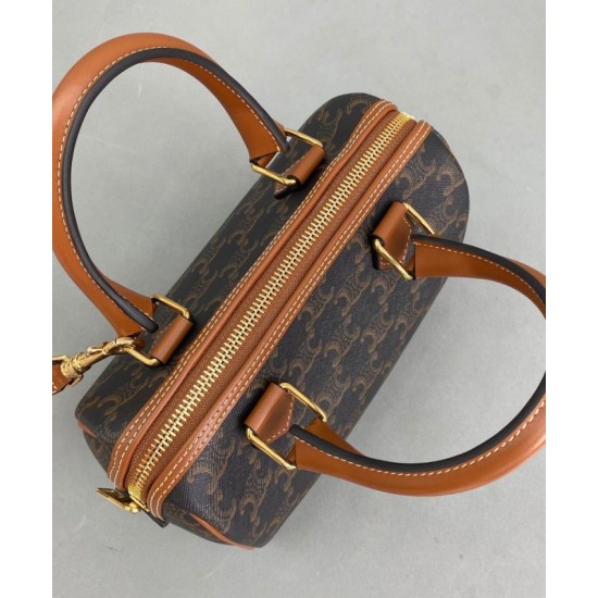 Fake Celine Small Boston In Triomphe Canvas Coffee Replica