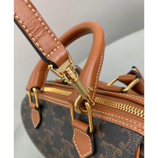 Fake Celine Small Boston In Triomphe Canvas Coffee Replica