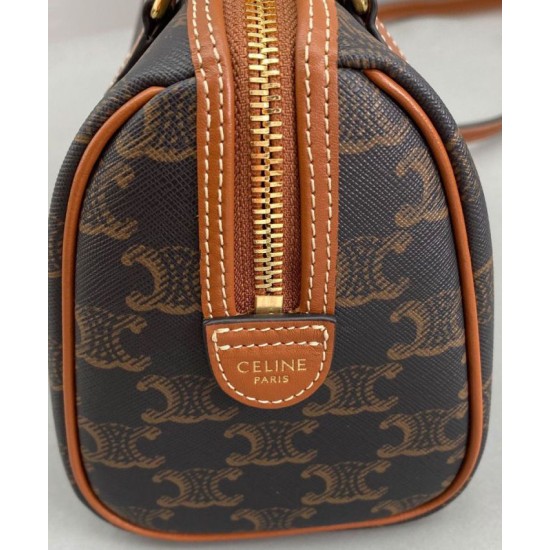 Fake Celine Small Boston In Triomphe Canvas Coffee Replica