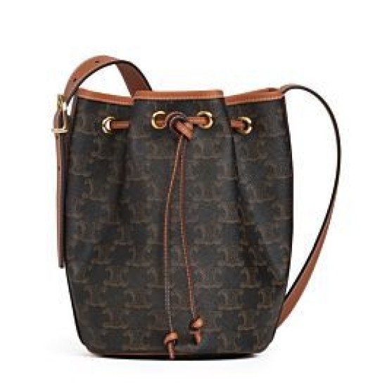 Fake Celine Small Drawstring Bag In Triomphe Canvas Coffee Replica