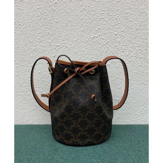 Fake Celine Small Drawstring Bag In Triomphe Canvas Coffee Replica