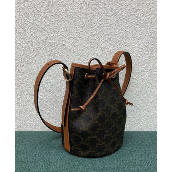 Fake Celine Small Drawstring Bag In Triomphe Canvas Coffee Replica