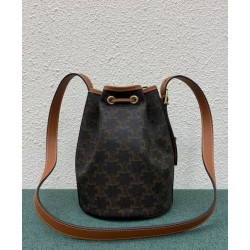 Replica Celine Small Drawstring Bag In Triomphe Canvas Coffee Fake Celine Small Drawstring Bag In Triomphe Canvas Coffee Replica