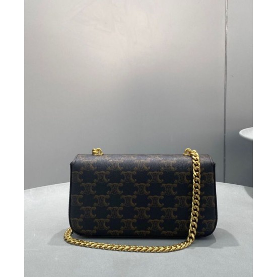 Replica Celine Chain Shoulder Bag Triomphe In Triomphe Canvas Coffee